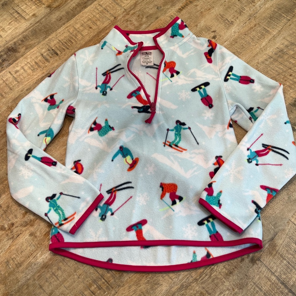 Ski print fleece pullover
